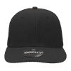 A black 6 panel mid-profile structured cap with a flat brim and a logo on the front.