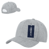 A grey six-panel mid-profile structured cap with a branded tag and a mesh back panel.