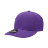 A purple 6 panel mid profile structured cap with a logo on the front and a flat brim.
