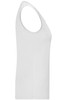 A white active tank top with a sleeveless design and a logo. Suitable for various activities.
