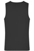 A black men's active tank top featuring a plain back design and a logo at the neckline.