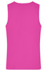 A pink men's active tank top with a sleeveless design and a plain back. The top features a logo.