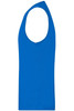 A blue men's active tank top with a sleeveless design and a round neckline, featuring a logo.