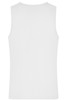 A white men's active tank top with a plain design, featuring a logo on the back.