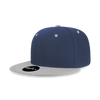 A navy blue snapback cap with a grey brim and a logo on the front. It features a high-profile structured design.
