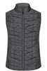 A grey knitted hybrid vest featuring a zip front and standing collar, with a textured design and side pockets.