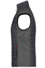 A grey and black knitted hybrid vest with a sleeveless design and a zippered pocket, featuring a logo.