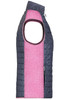 A ladies knitted hybrid vest featuring a pink centre panel and navy side panels, with a high collar and a zipper.