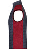 A knitted hybrid vest in red and navy, featuring a zip side and an armhole design. Includes a logo on the chest.
