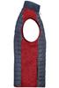 A mens knitted hybrid vest featuring a dark blue and red colour scheme with a zip neck and sleeveless design.