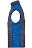 A mens knitted hybrid vest featuring a blue and grey colour scheme, with a sleeveless design and a zippered front.