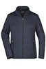 A navy blue ladies' knitted fleece jacket with a zip front and two side pockets. Features a branding logo.