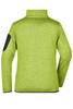 A ladies knitted fleece jacket in bright lime green with a black patch on the sleeve. Features a high collar design.