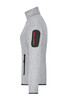 A light grey ladies knitted fleece jacket with a zippered side pocket and contrasting dark grey sleeve panel.