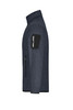 A men's knitted fleece jacket in dark blue with a black arm pocket and zippered side pockets.