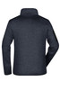 A men's knitted fleece jacket in navy blue, featuring a high collar and a side logo patch.