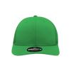 A green six-panel mid-profile structured trucker cap with a logo on the front.