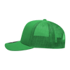 A green 6 Panel Mid Profile Structured Trucker cap with a mesh back and a curved brim.