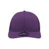 A purple 6-panel mid-profile structured trucker hat with a logo on the front.