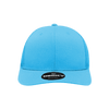 A light blue structured trucker cap with a rounded crown and a branded patch on the front.