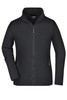 A black ladies' basic fleece jacket featuring a zip front and side pockets, with a collar and a logo.