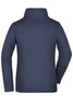A navy blue ladies basic fleece jacket with a high collar and long sleeves, featuring a logo on the back.