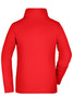 A red ladies' basic fleece jacket featuring a high collar and long sleeves, with a branding logo on the back.