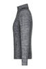 A grey ladies fleece jacket featuring a high collar and zippered pockets, including a logo.