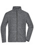 A grey polar fleece jacket with a high collar and zippered front, featuring two side pockets and a logo.