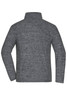 A grey polar fleece jacket featuring a high neck and long sleeves, with a logo on the back.