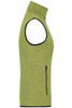 A green knitted fleece vest with a high collar and a side zip pocket, featuring a logo on the fabric.