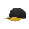A structured mid-profile cap in black with a yellow peak and accents, featuring a logo.