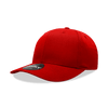 A red 6 panel mid-profile structured cap with a curved brim and a logo on the front.