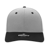 A grey and black 6 Panel Mid Profile Structured Cap featuring a front logo.