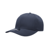 A navy blue six-panel mid-profile structured cap with a curved brim and a logo on the side.