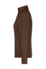 A brown polar fleece jacket featuring a zip pocket and a high collar, shown from the side.