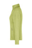 A light green fleece jacket with a high collar and side pockets, featuring a logo.