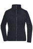 A ladies' polar fleece jacket in black featuring a full zip and two side pockets. It has a branding logo.
