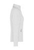 A white polar fleece jacket with a high collar and a zip pocket on the side. It has a sleek, fitted design.