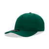 A green 5 panel mid profile structured cap with a curved brim and a logo on the front.