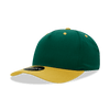 A green and yellow 5 panel mid profile structured cap with a logo on the front.