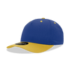 A blue and yellow 5-panel mid-profile structured cap with a logo on the front.