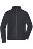 A men's polar fleece jacket in black with a full zip and side pockets. It features a collar and has a logo.