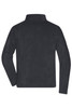 A men's fleece jacket in black, featuring a high collar and long sleeves, with a branding logo.