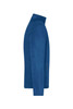 A blue men's fleece jacket featuring a zippered pocket and a high collar. It has a logo on the side.