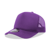 A purple 5 Panel Mid Profile Structured Foam Trucker cap with a mesh back and a logo.
