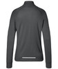 A grey ladies sports shirt with a half-zip design and long sleeves, featuring a back view and a logo.