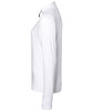 A white ladies' sports shirt with a half zip and long sleeves, featuring a logo on the side.
