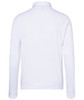 A white men's sports shirt with a half-zip and long sleeves, featuring a collar and a logo.
