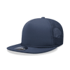 A navy blue 5 Panel High Profile Structured Foam Trucker hat with a mesh back and a front logo.